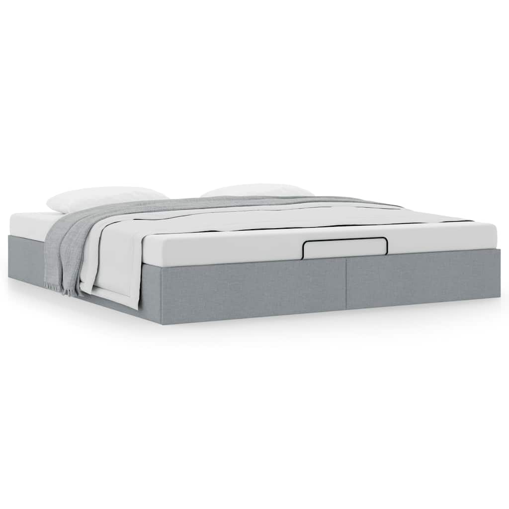 Ottomán világosszürke szövet ágykeret matrac nélkül 200 x 200cm (3310903)