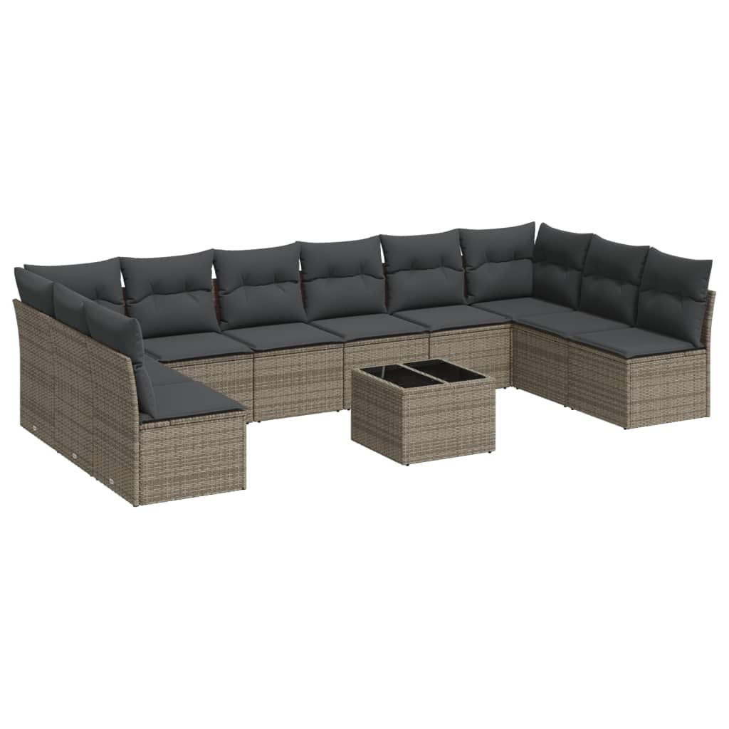 11 részes szürke polyrattan kerti ülőgarnitúra párnákkal (3249939)