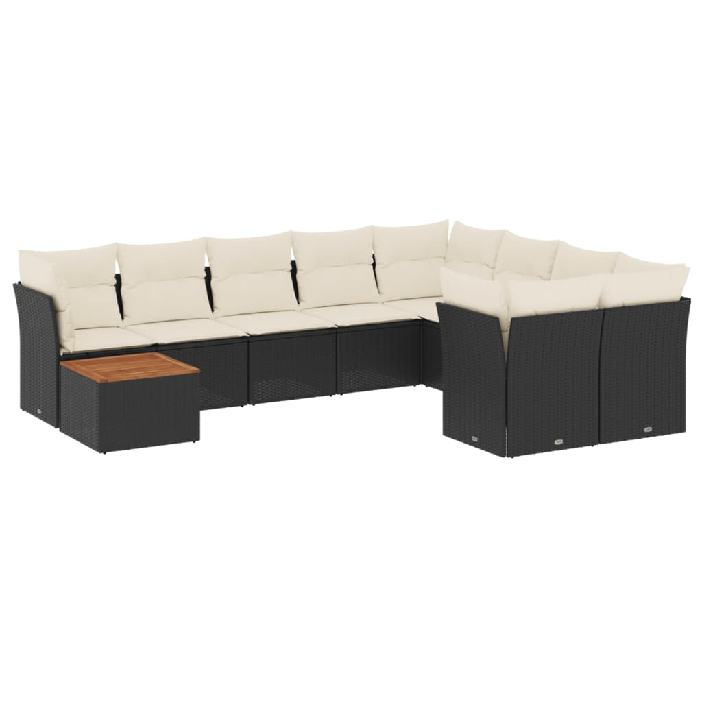 10 részes fekete polyrattan kerti ülőgarnitúra párnákkal (3256154)