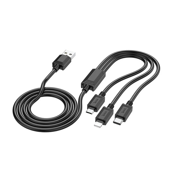 Hoco X74 töltőkábel 3in1 (USB - lightning/microUSB/Type-C, 2A, 100cm) FEKETE (X74_B) (X74_B)