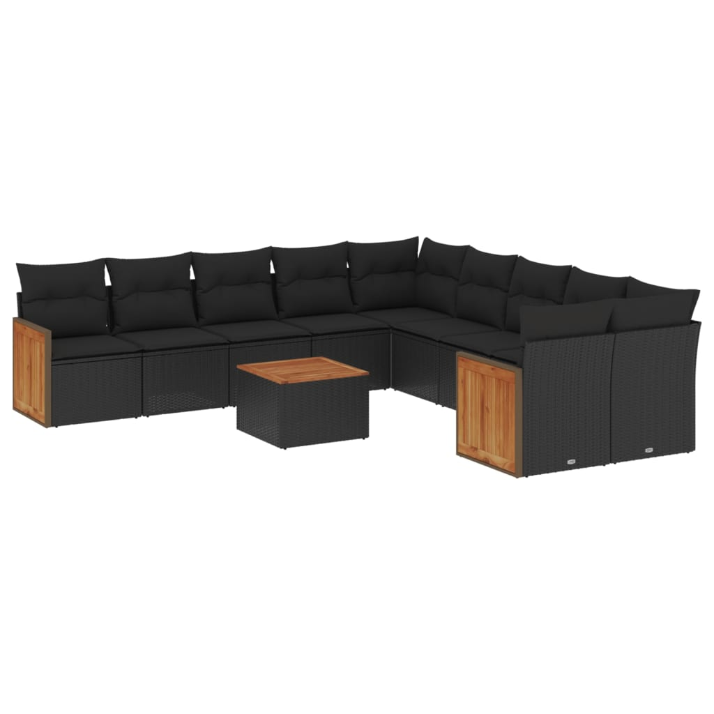 11 részes fekete polyrattan kerti ülőgarnitúra párnákkal (3260438)