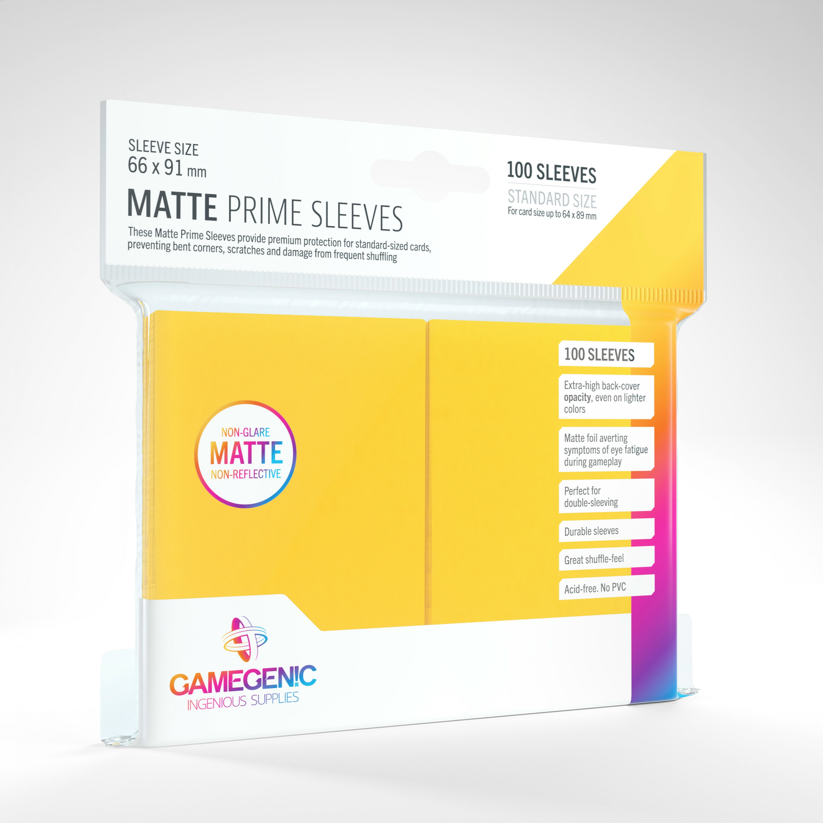 GameGenic Matte Prime Kártyavédő fólia 66x91mm (100 db/csomag) - Sárga (GAM37091)