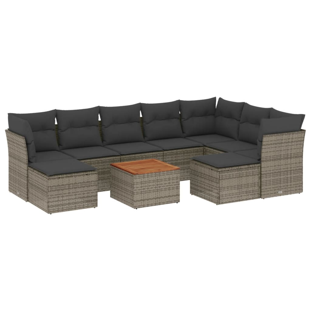 10 részes szürke polyrattan kerti ülőgarnitúra párnákkal (3223967)