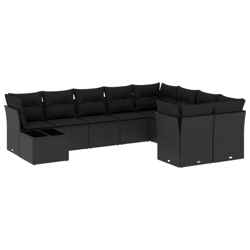 10 részes fekete polyrattan kerti ülőgarnitúra párnákkal (3250024)