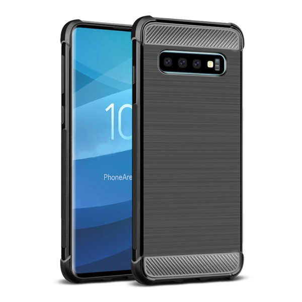IMAK VEGA szilikon telefonvédő (közepesen ütésálló, légpárnás sarok, szálcsiszolt, karbon minta) FEKETE [Samsung Galaxy S10 (SM-G973)]