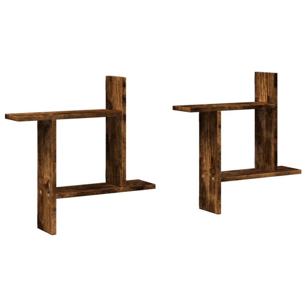 2 db füstös tölgyszínű szerelt fa fali polc 50 x 12 x 50 cm (853258)