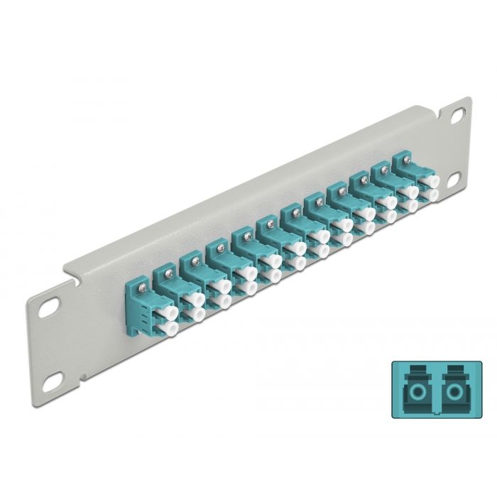 Delock 10 üvegszálas patch panel 12 portos LC Duplex 1U vízkék szürke (66789) (DE66789)