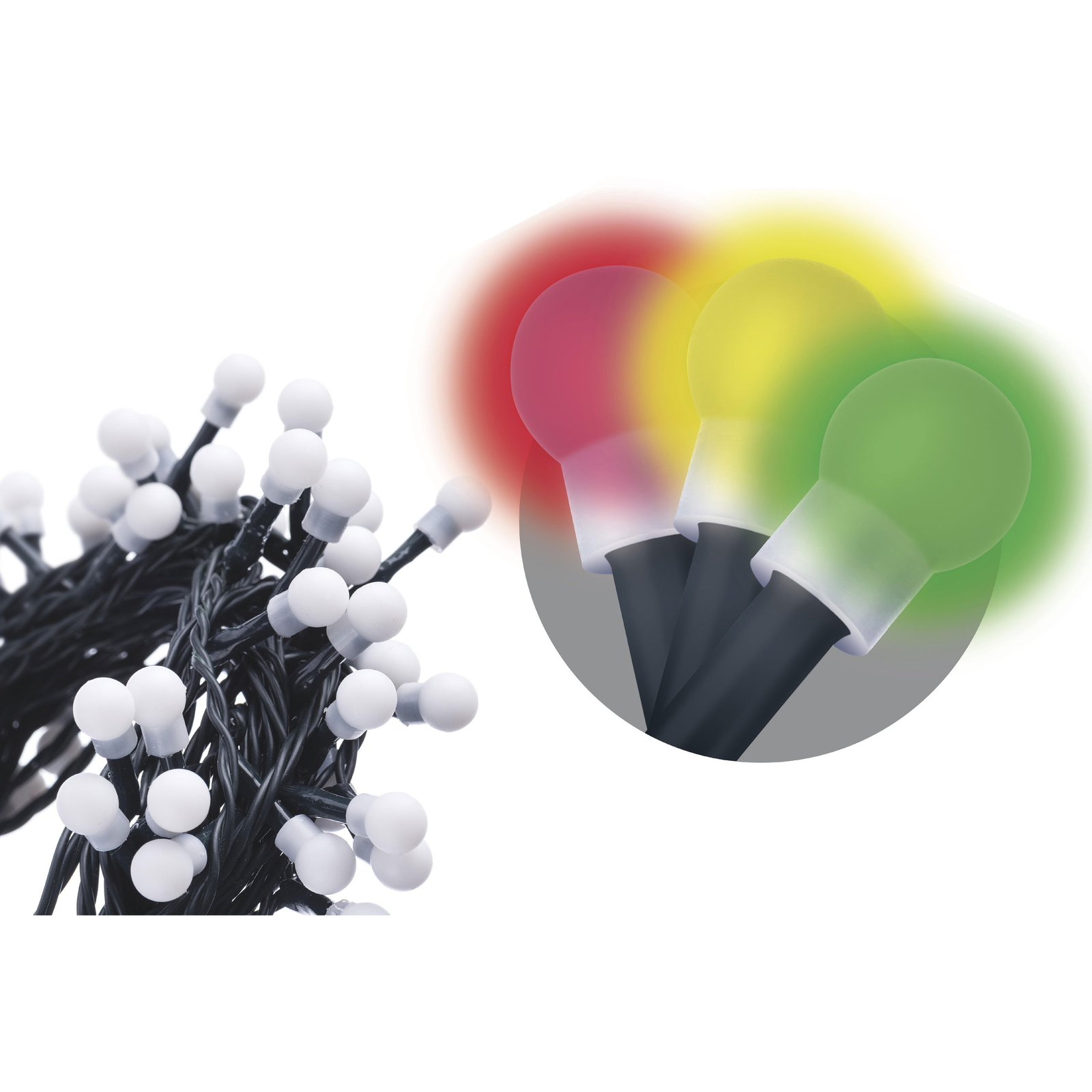 LAALU LED fényfüzér - gömbölyű, színes, 48 m (LAU-1292)