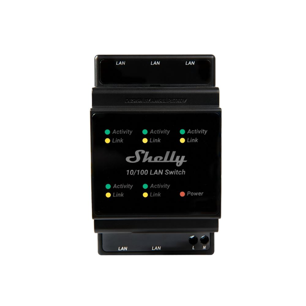 Shelly LAN Switch DIN-re szerelhető Ethernet switch 5 db RJ45 porttal fekete (ALL-LAN-SWITCH)