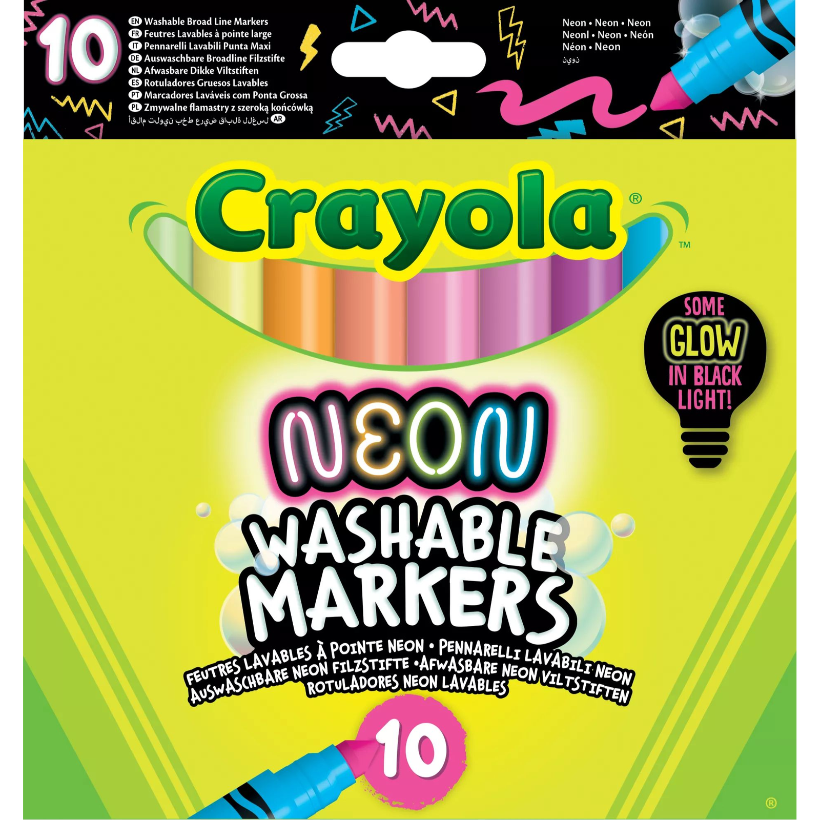 Crayola Washable Markers Lemosható filctollkészlet - Neon színek (10 db / csomag) (7846)