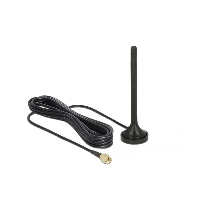 Delock LTE antenna SMA-dugó 2 dBi irányítatlan, rögzített, mágneses talppal és csatlakozókábellel RG (89618)