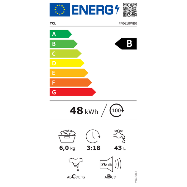 TCL Mosógép elöltöltős B energiaosztály 6 kg 1000 RPM LED gőz fehér FF0610WB0