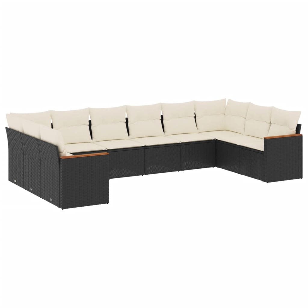 10 részes fekete polyrattan kerti ülőgarnitúra párnákkal (3258724)