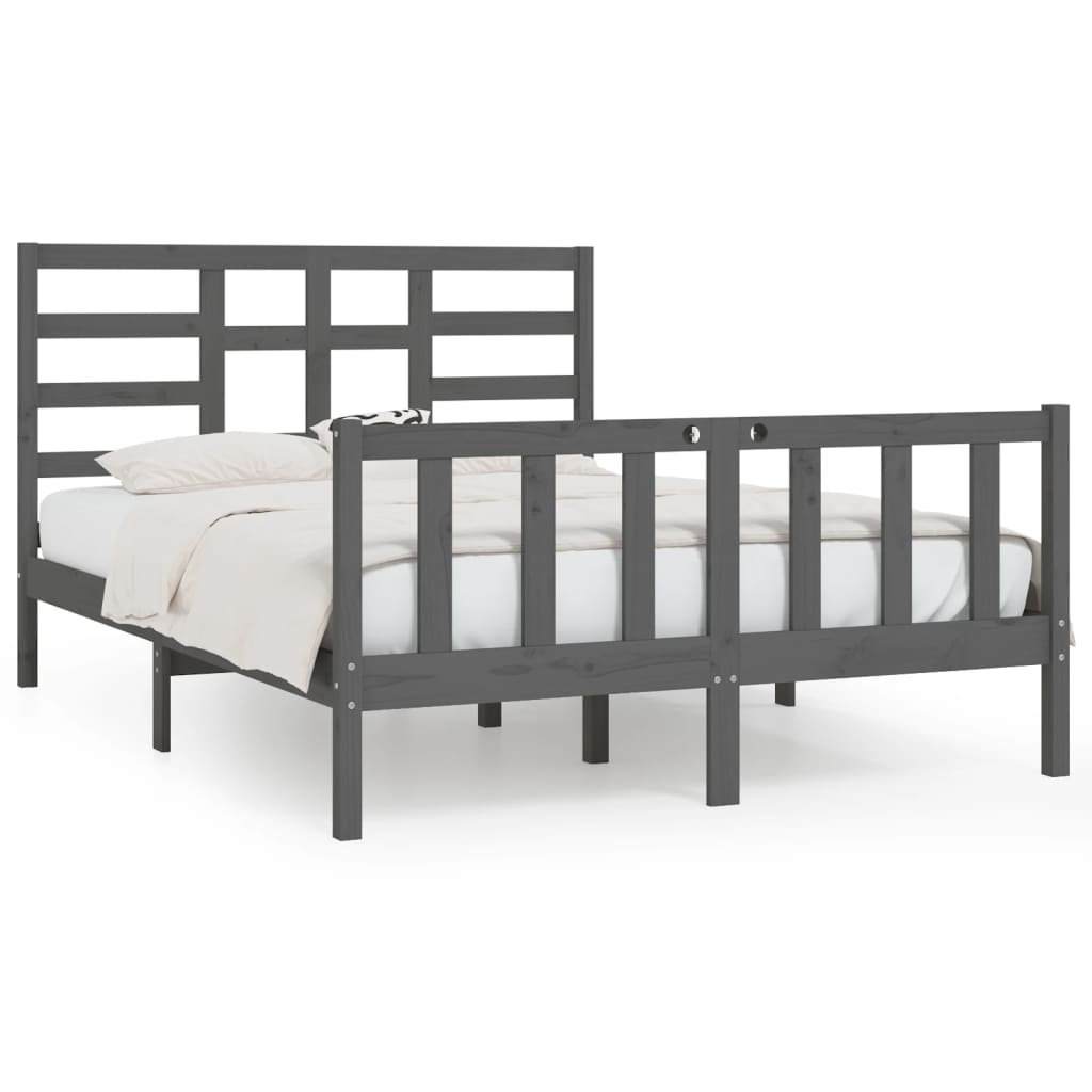 szürke tömör fa ágykeret 150 x 200 cm (5FT King Size) (3107620)