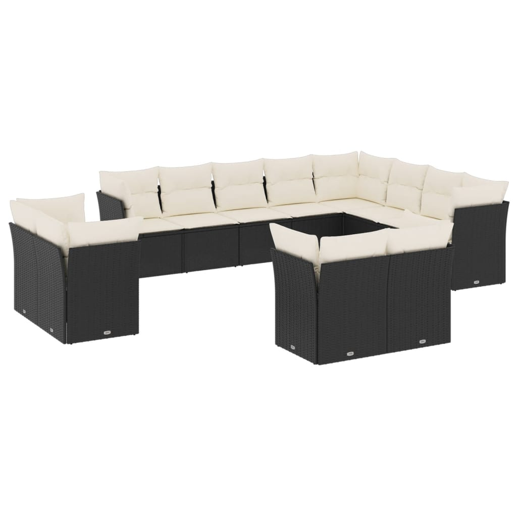 12 részes fekete polyrattan kerti ülőgarnitúra párnákkal (3250365)