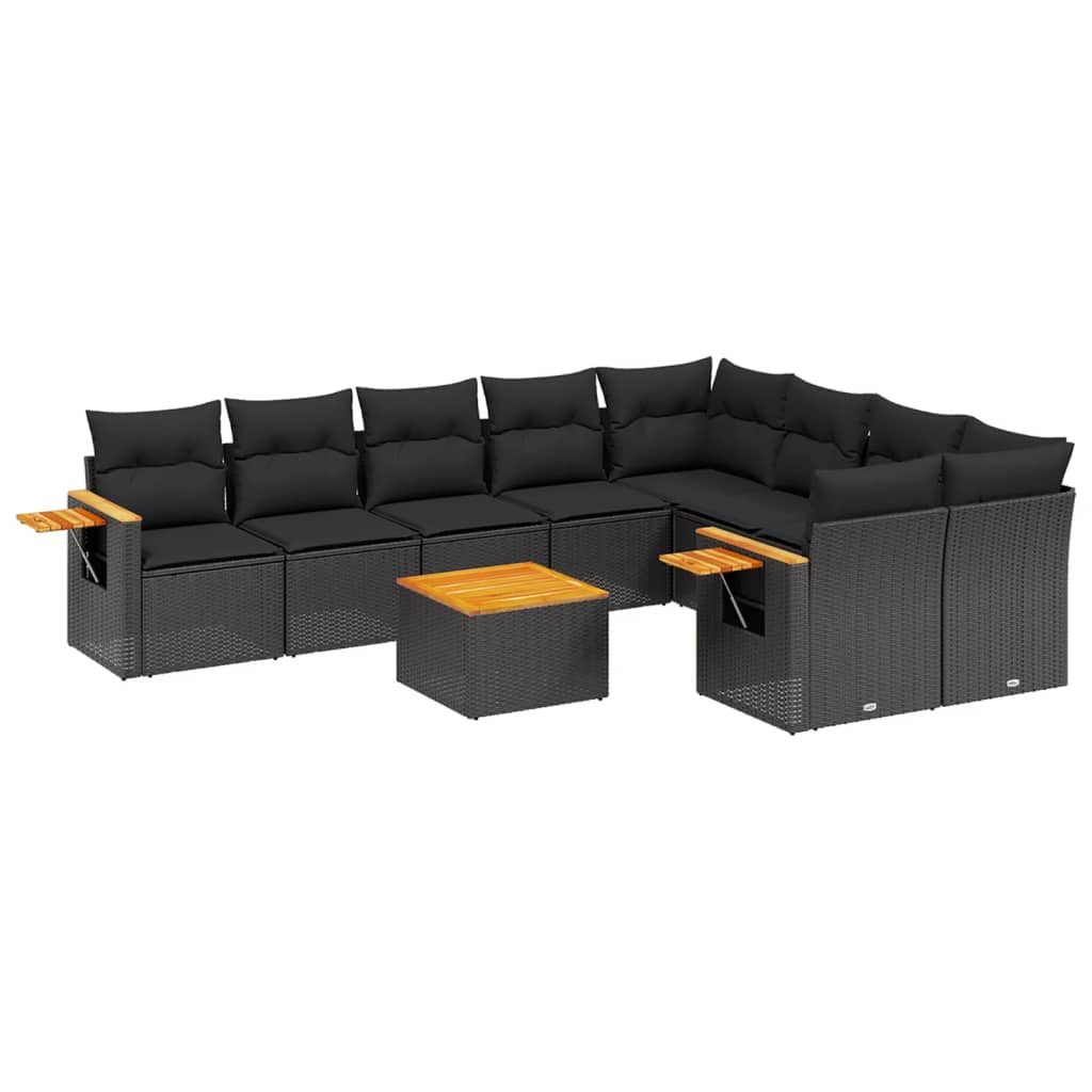 10 részes fekete polyrattan kerti ülőgarnitúra párnákkal (3259549)