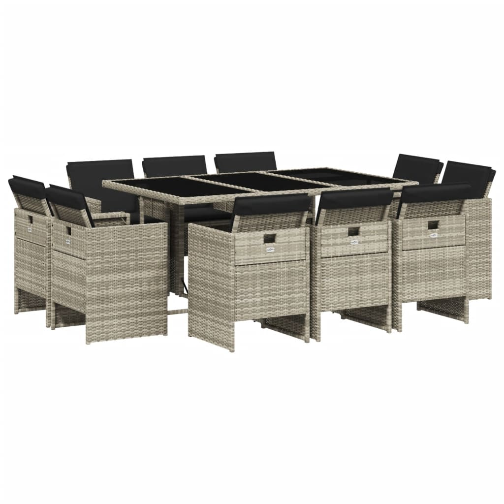 11 részes világosszürke polyrattan kerti ülőgarnitúra párnákkal (3277798)