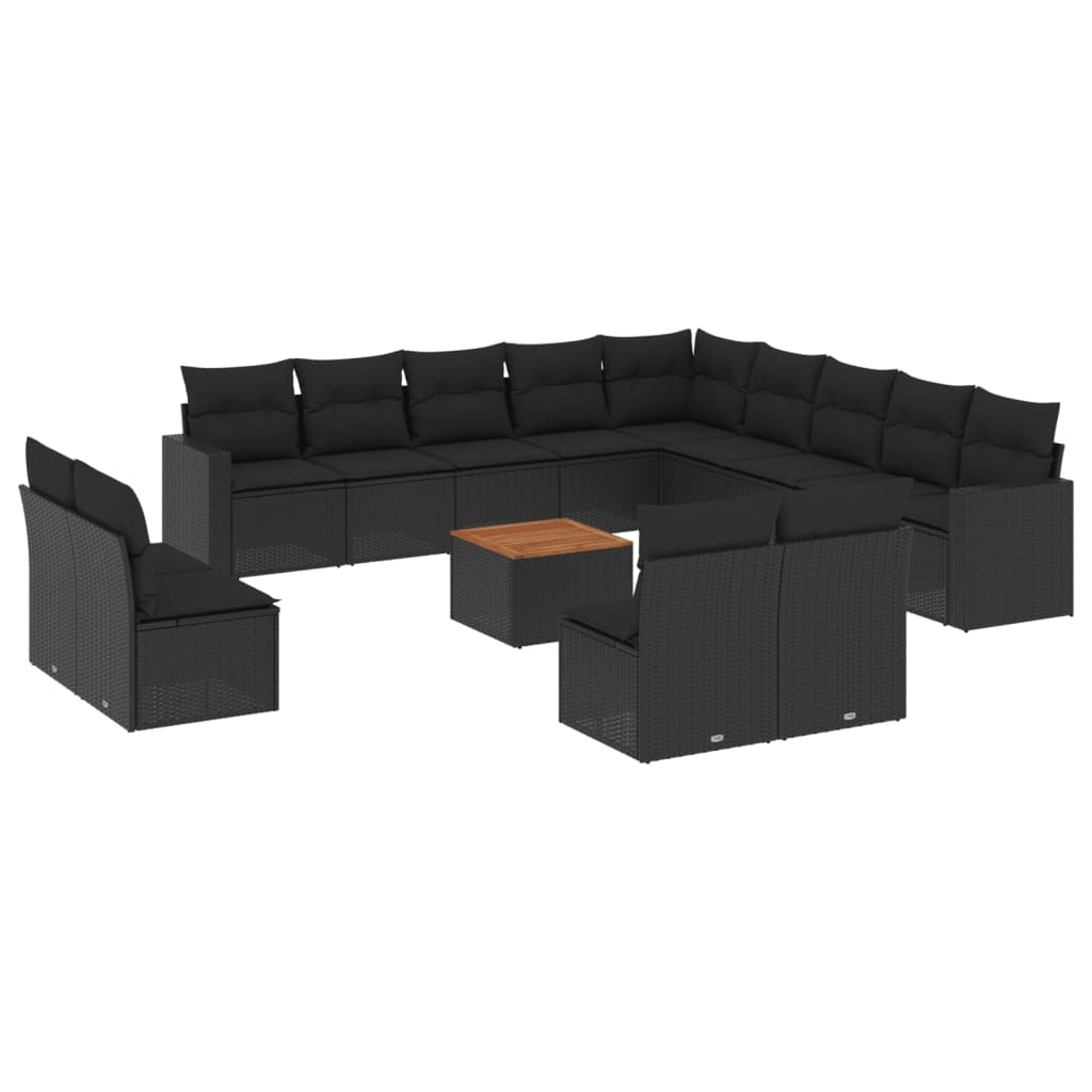 14 részes fekete polyrattan kerti ülőgarnitúra párnákkal (3224375)
