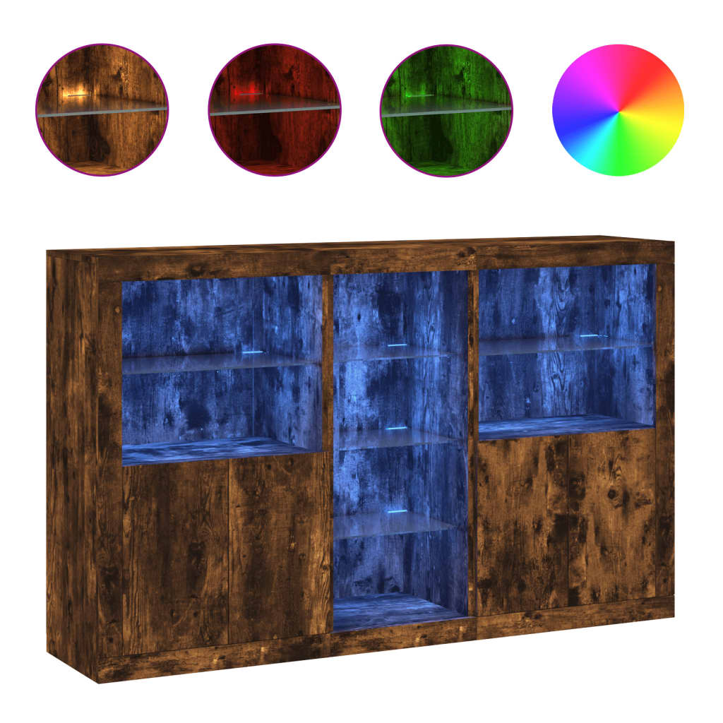 füstös tölgy színű tálalószekrény LED-ekkel 162 x 37 x 100 cm (3209174)