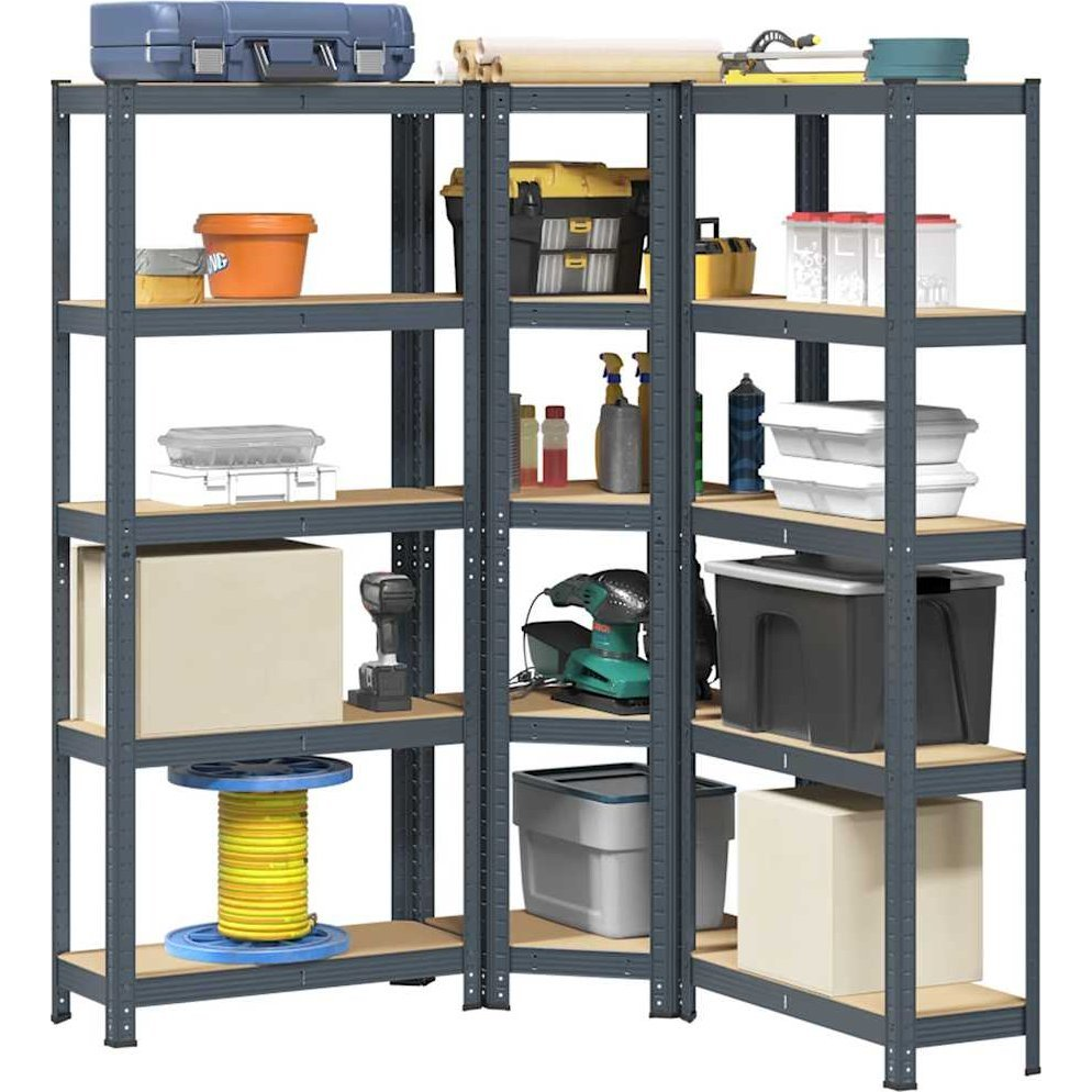 3 db 5 rétegű polc készlet antracit acél&gépelt fa (3307622)