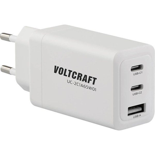 VOLTCRAFT UC-2C1A65W01 USB-A + 2x USB-C hálózati töltő adapter fehér (VC-12798220)