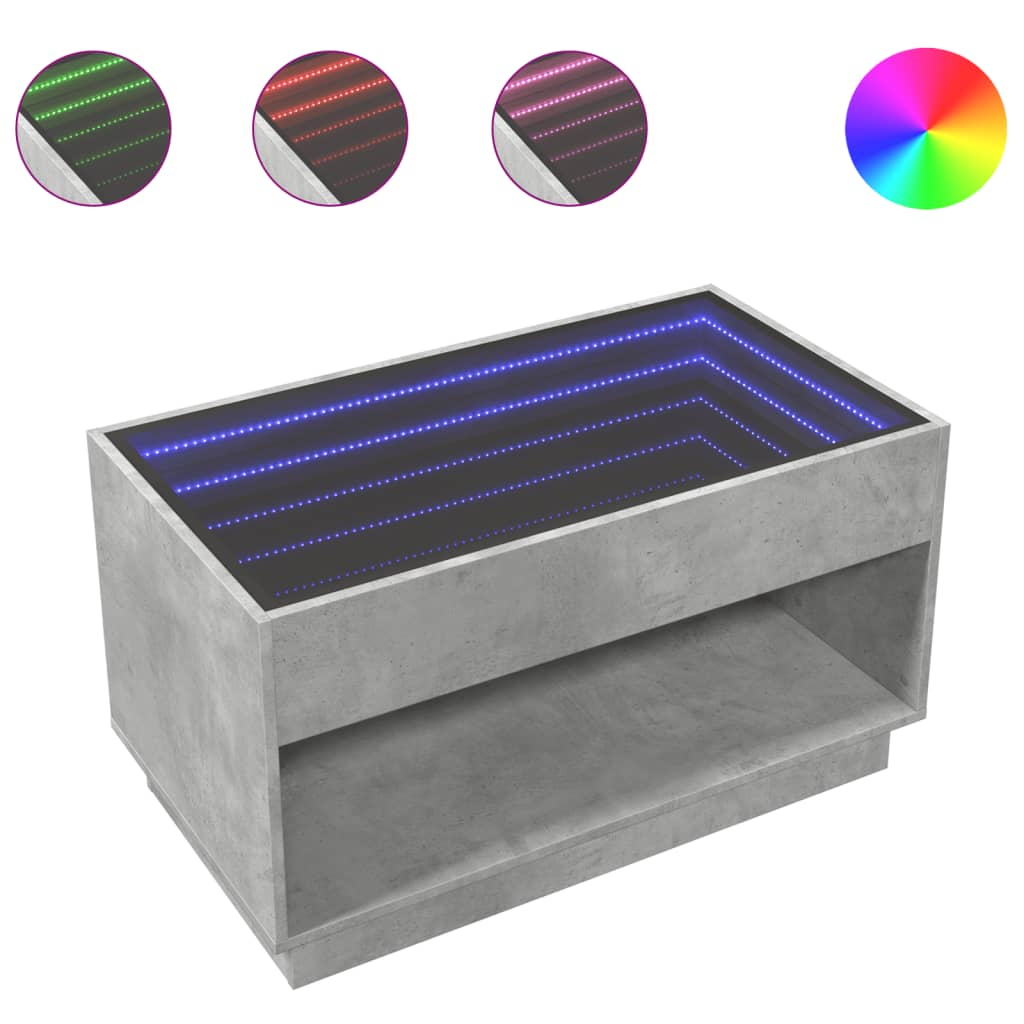 betonszürke végtelen hatású LED-es dohányzóasztal 90x50x50 cm (847668)