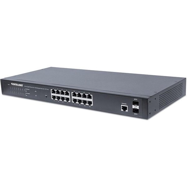 Intellinet 561198 мрежов суич Управляем L2+ Gigabit Ethernet (10/100/1000) Захранване по Ethernet (PoE) 1U Черен