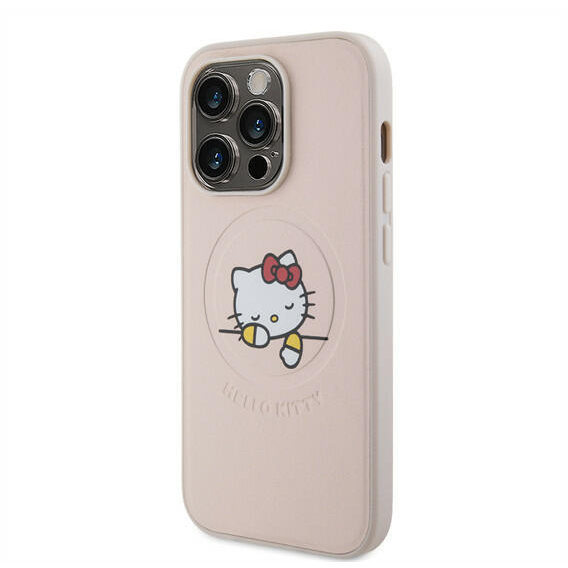 Hello Kitty PU Kitty Asleep Logo MagSafe iPhone 15 Pro telefon tok - Pink (HKHMP15LPMHSKP)