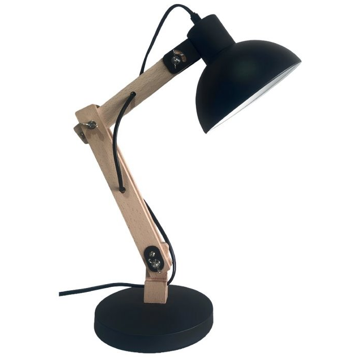TESLA KATKA Retró asztali lámpa, E27, fém/ fa, fekete (8596238007666)