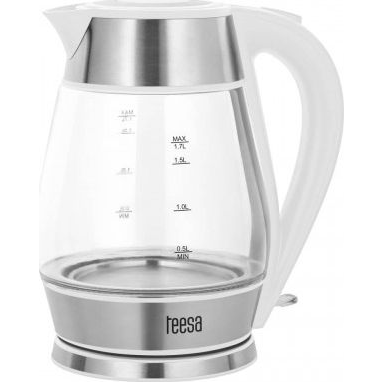 Teesa TSA1512W Електрическа кана, стъкло + неръждаема стомана, 2200 W, 1,7 L, бял