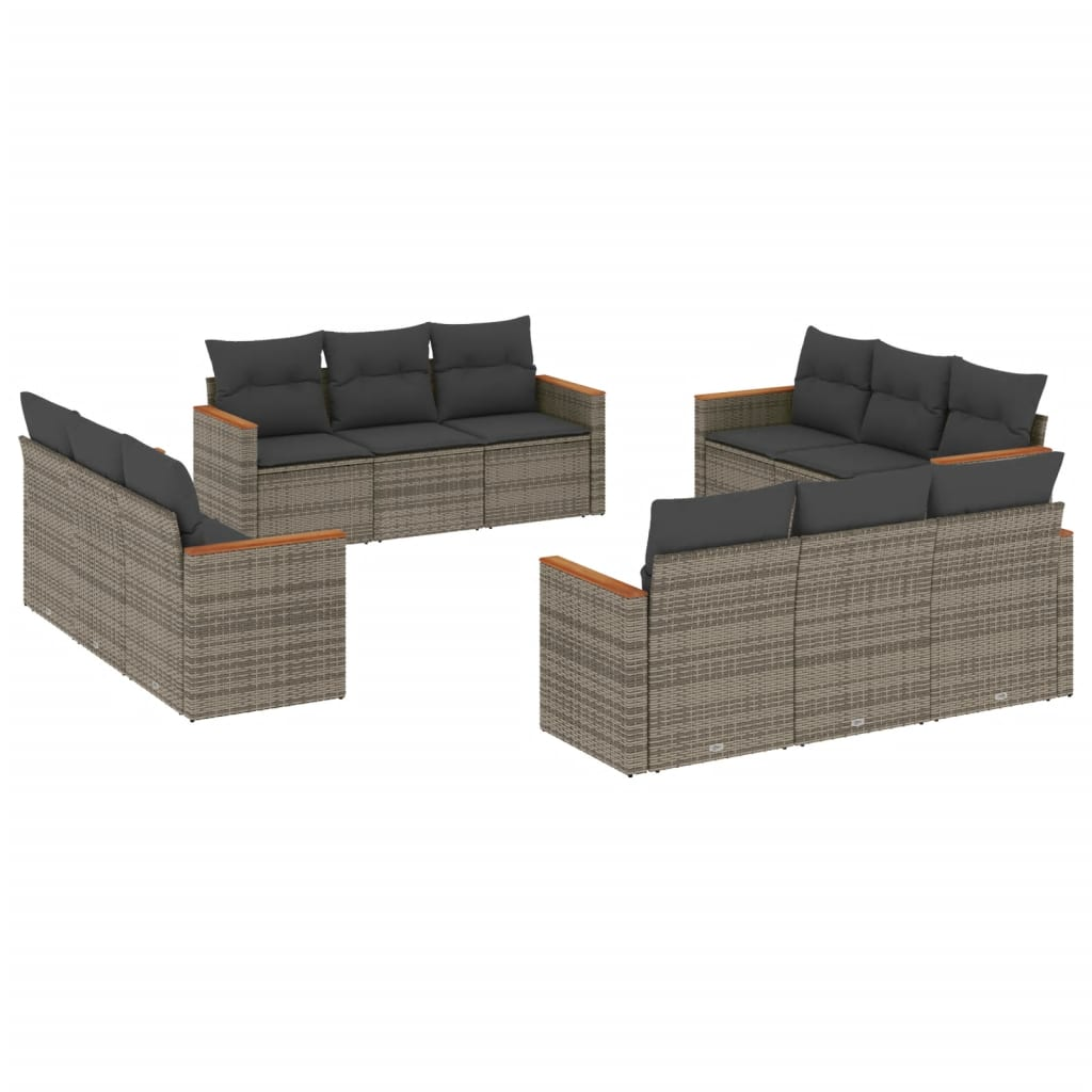 12 részes szürke polyrattan kerti ülőgarnitúra párnákkal (3258238)