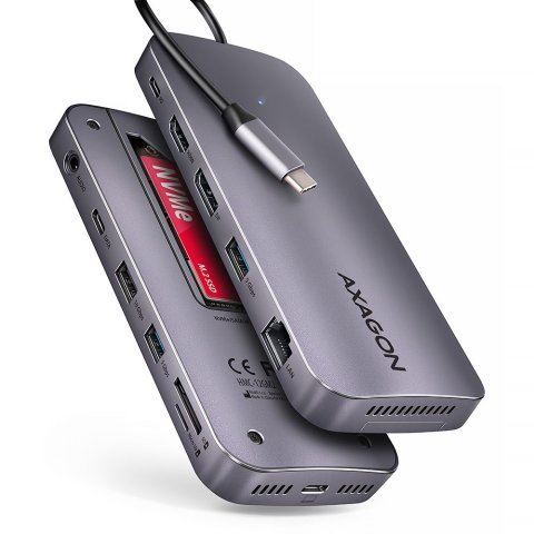 Хъб Axagon HMC-12GM2 USB, HDMI, USB 3.2 Gen 1, 0.5 м, USB Type-C, RJ-45, SATA M.2, SD, Черен