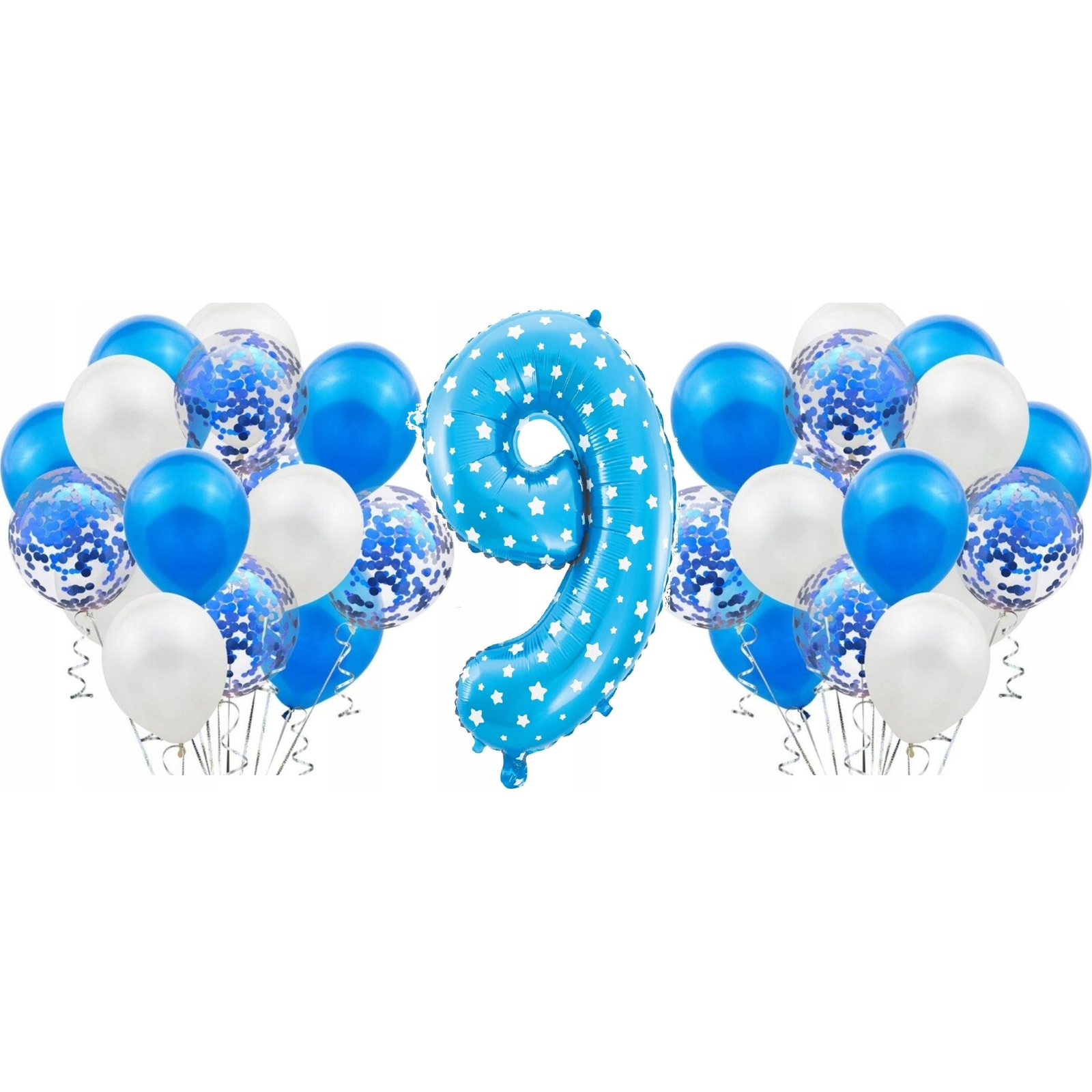 Szám Fólia Lufi - 9-es, 64 cm, Kék Csillagokkal (HS-C26N9)