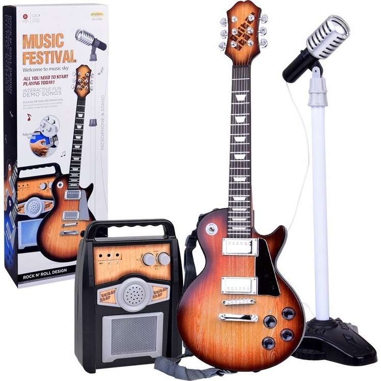 Elektromos Gitár Mikrofonnal És Erősítővel Gyerekeknek - Barna