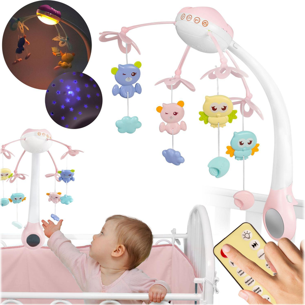 Zenélő forgó, Ricokids RK-813, rózsaszín, távirányítós, projektoros, 13 dallam, időzíthető: 10/20/30 perc, elemes (3 x AAA, nem tartozék)