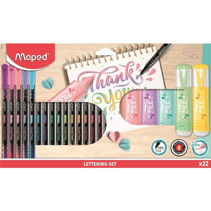 Maped Lettering Set Szövegkiemelő + Tűfilc készlet - Vegyes színek (22 db / csomag) (983719)