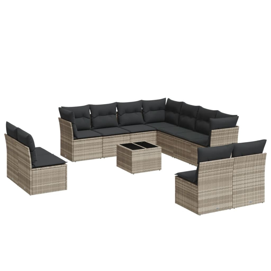 12 részes világosszürke polyrattan kerti ülőgarnitúra párnával (3249671)