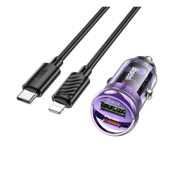 HOCO Z53A autós töltő 30W PD lila + USB-C - Lightning kábel (Z53A_TYPE-C_LIGHTNING_P)
