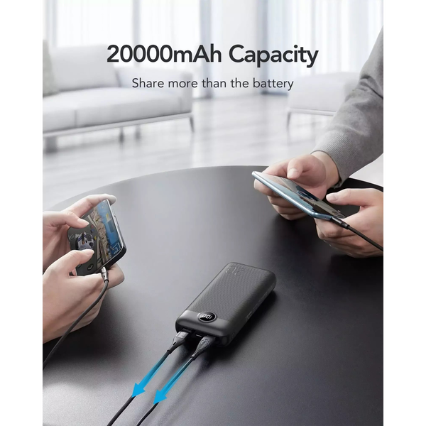 Power Bank L20s 20w 20.000mah Lcd Carga Rápida Pd Micro-usb,usb-c Y Dos Usb-a Negro
