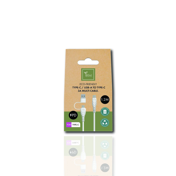 BIOnd Kabel USB-C/USB-C+A 3A Eco-friendly recyklace 1,2m