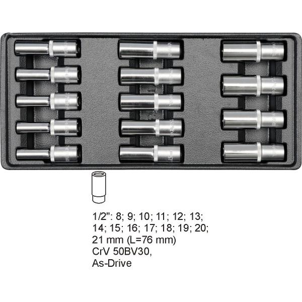 YATO dugókulcsbetét - mély dugókulcskulcsok 8-21 mm 14 db (YT-5539)