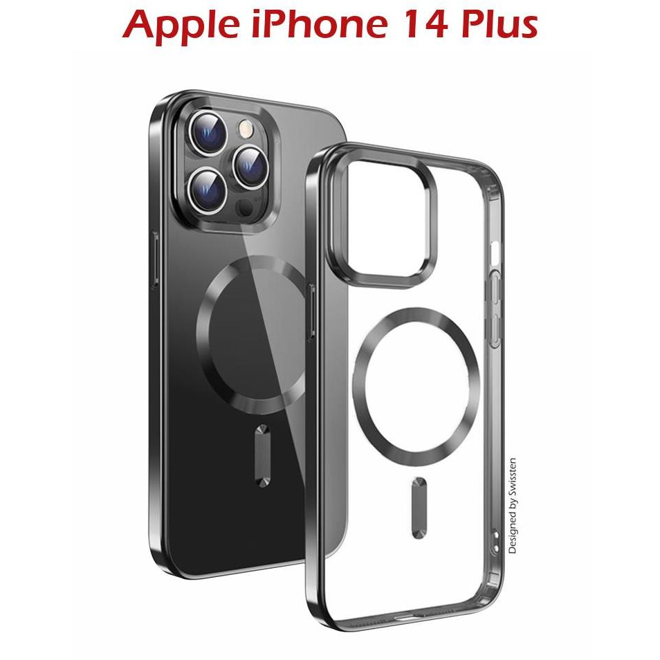 Swissten Clear Jelly MagStick Metallic iPhone 14 Plus fekete tok (36500108)
