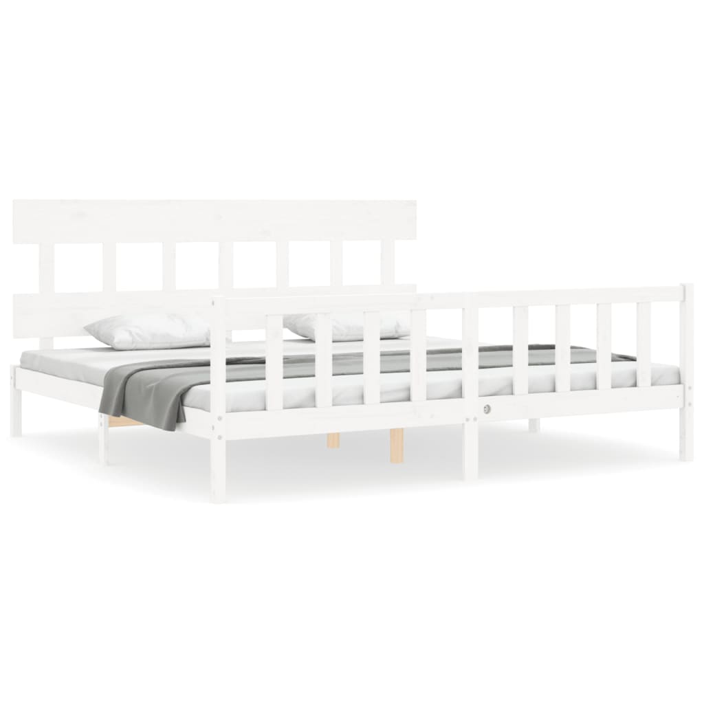 fehér tömör fa ágykeret fejtámlával Super King Size (3193352)