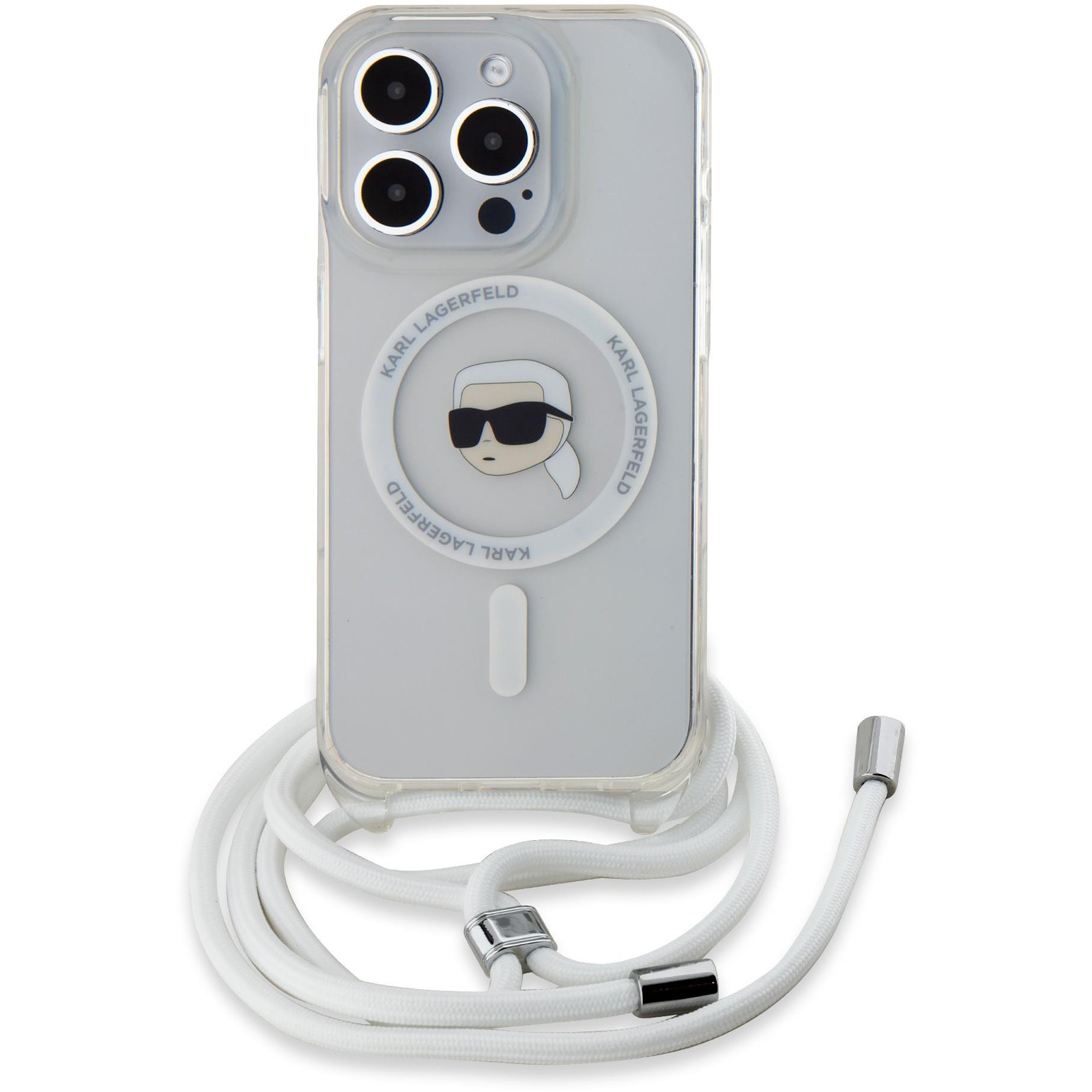 Karl Lagerfeld IML Crossbody Karl Head MagSafe iPhone 15 Pro átlátszó tok (KLHMP15LHCKHNT)