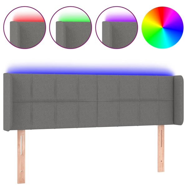 vidaXL vidaXL Zagłówek do łóżka z LED, ciemnoszary, 147x16x78/88 cm, tkanina