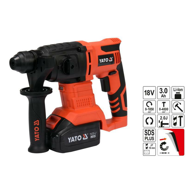 Martillo Perforador Sds Plus Con Batería Iones De Litio 3,0ah 18v Yato