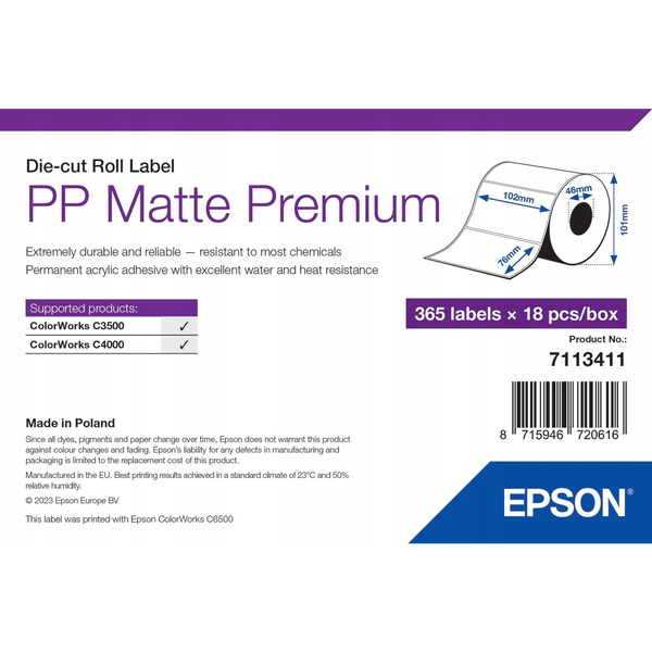 Epson 7113411 etichetta per stampante Bianco Etichetta per stampante autoadesiva