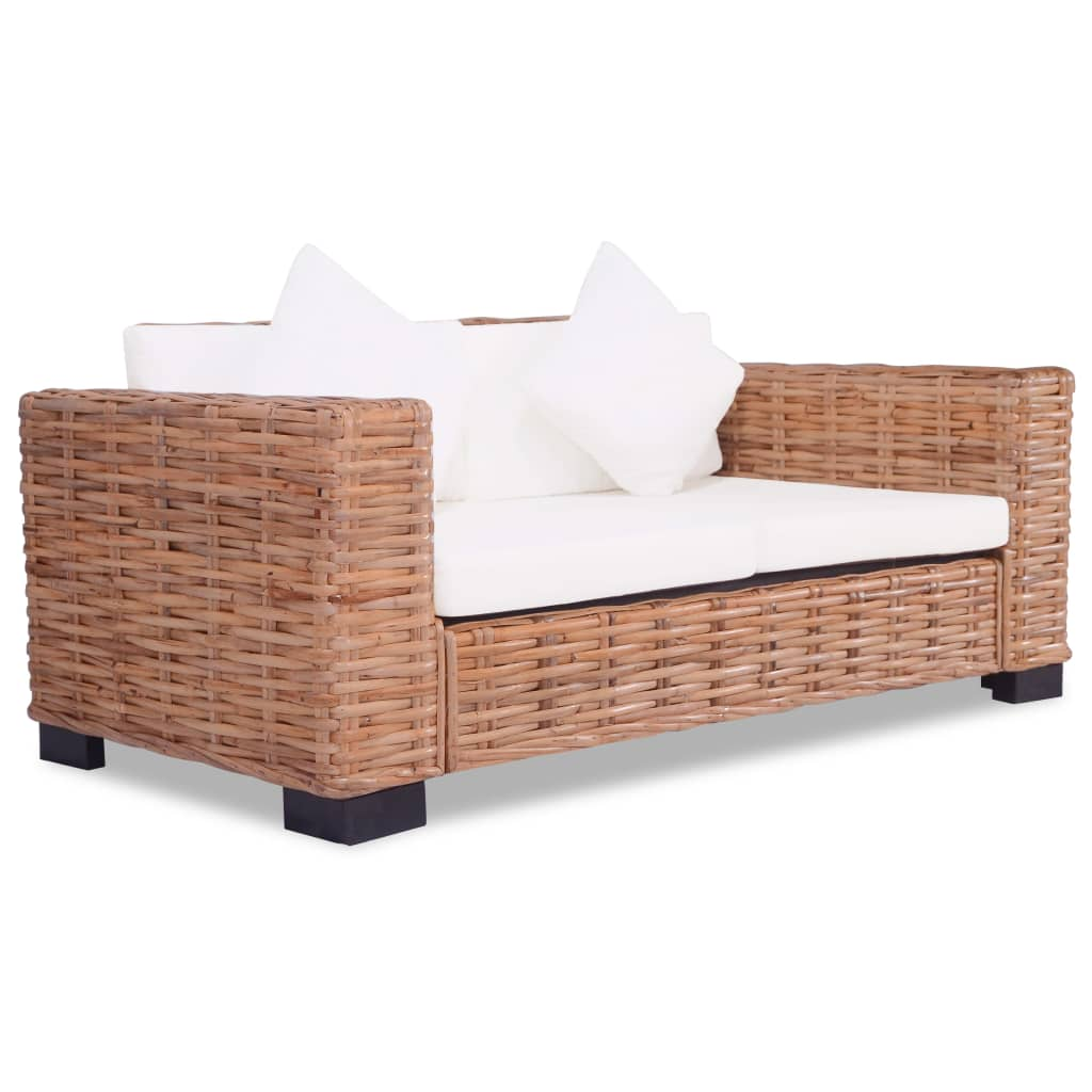 2 részes természetes rattan kanapészett párnákkal (278623)