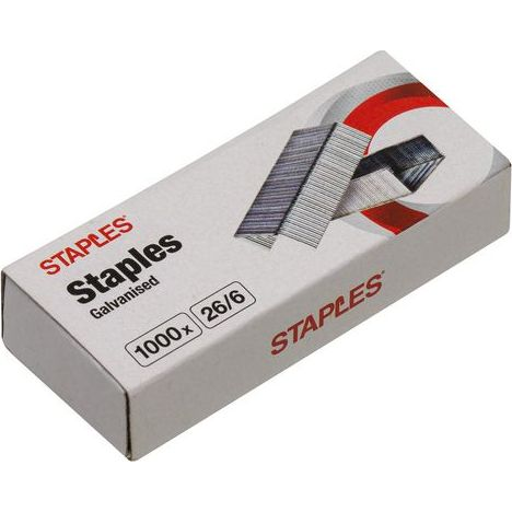 Staples STAPLES Zszywki ocynkowane 26/6, 1000 sztuk