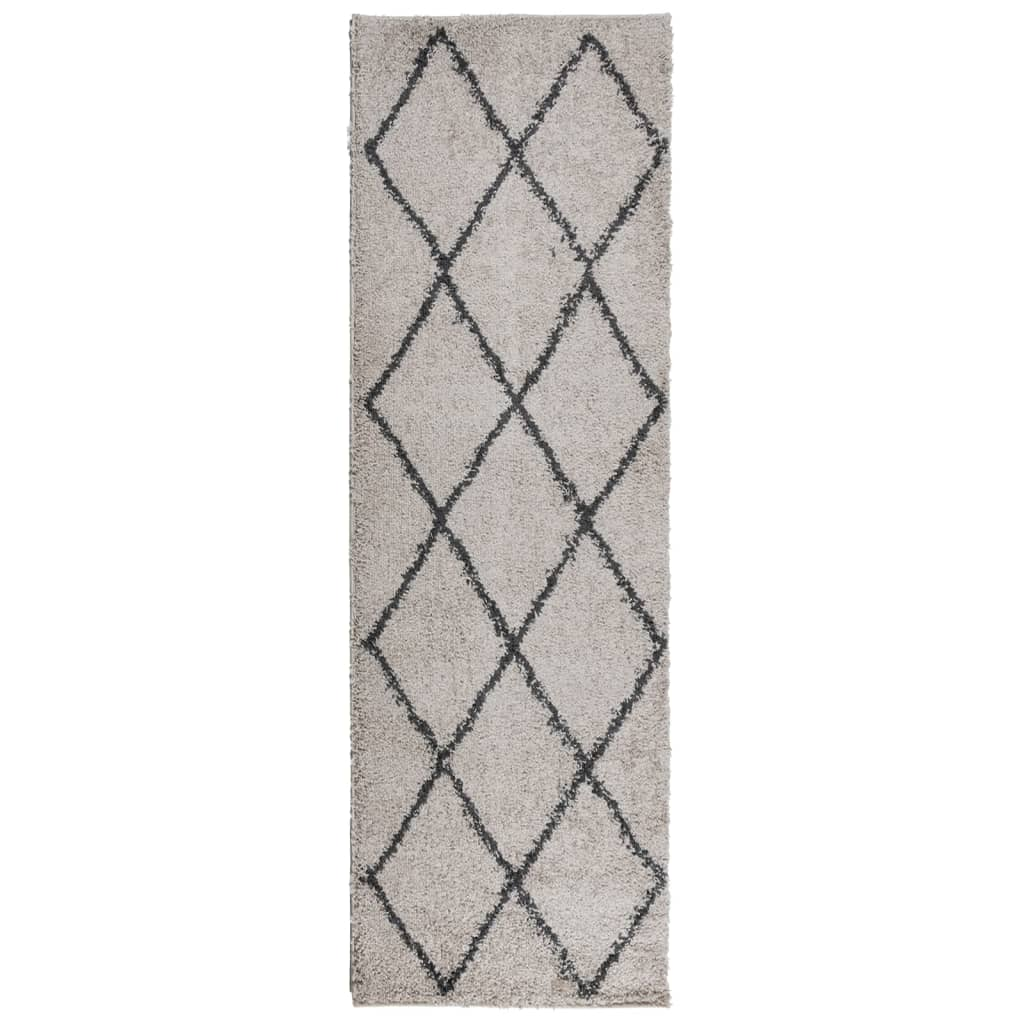 bézs és antracit hosszú szálú bozontos modern szőnyeg 80x250 cm (375385)